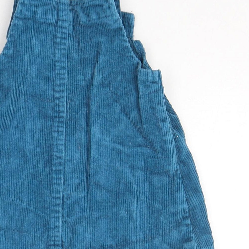 Dunnes Stores Girls Blue Cotton Pinafore/Dungaree Dress Size 6-9 Months Square Neck Button