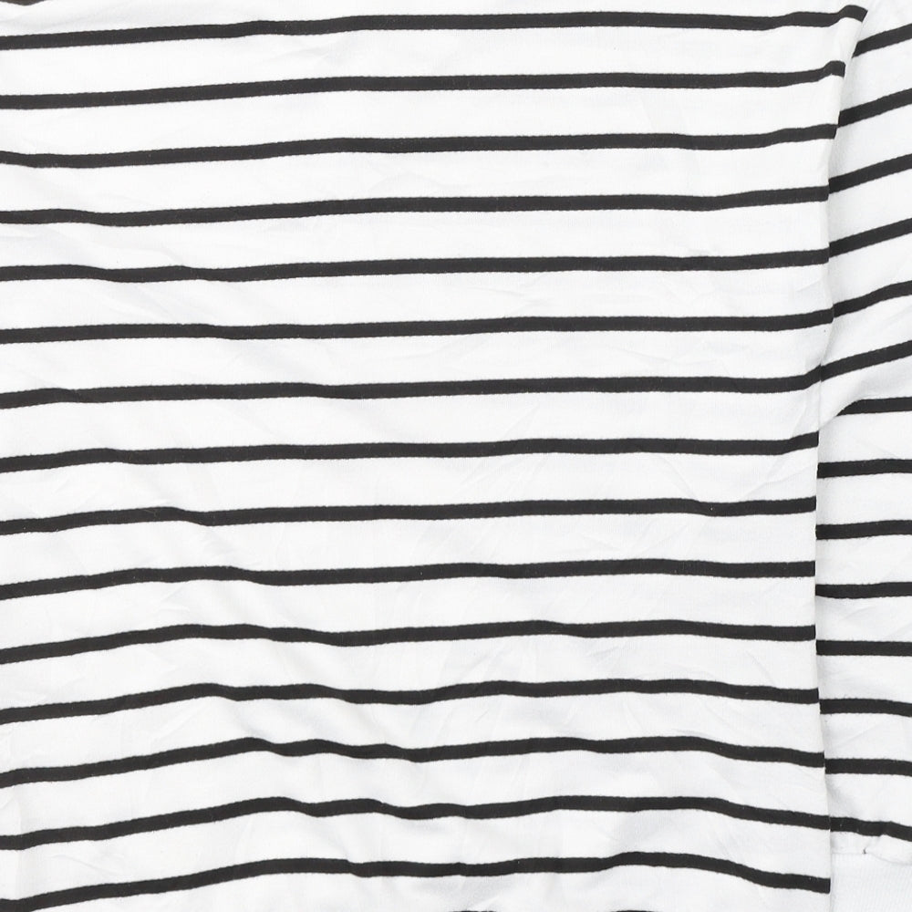 Akoz Womens White V-Neck Striped Rayon Pullover Jumper Size S