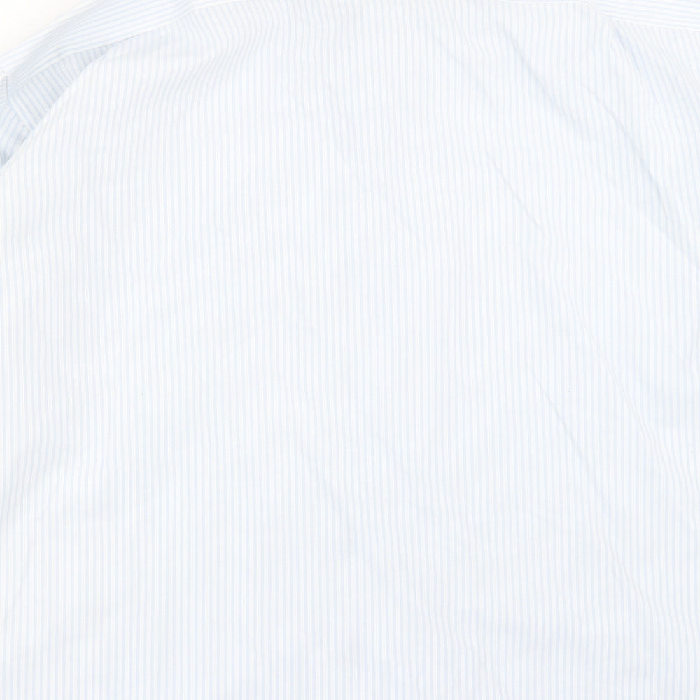 Marks & Spencer Mens Blue Striped Cotton Button-Up Size 18 Collared Button