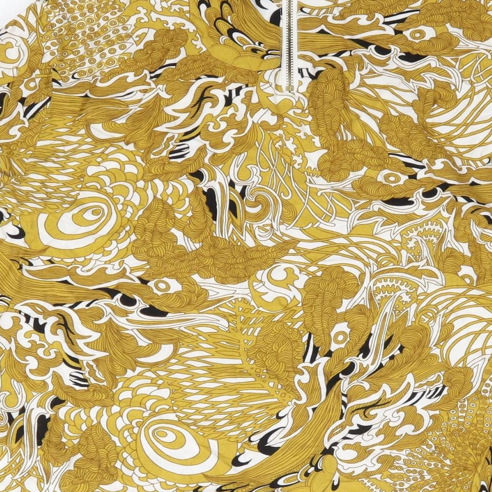 H&M Womens Yellow Floral Viscose Jersey Blouse Size 6 High Neck