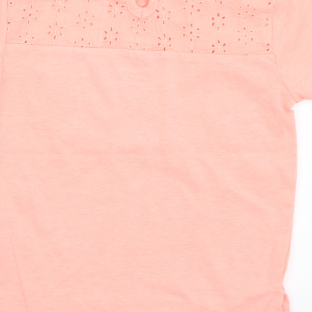 Primark Girls Orange Polyester Basic T-Shirt Size 12-18 Months Crew Neck Button
