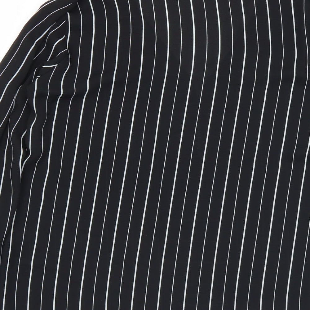 Preworn Womens Black Striped Polyester Basic Blouse Size S V-Neck