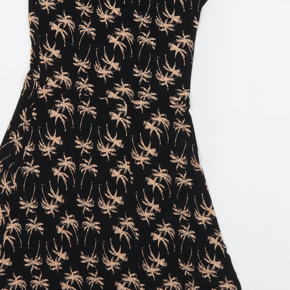 LASCANA Womens Black Geometric Viscose Skater Dress Size S V-Neck
