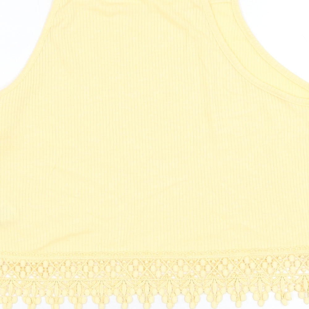 New Look Womens Yellow Polyester Basic Tank Size 12 Square Neck