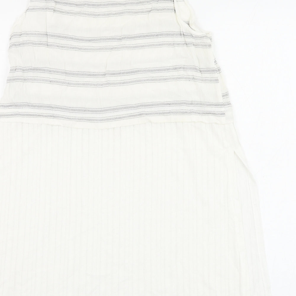 Mango Womens White Striped Polyester Basic Blouse Size S Round Neck