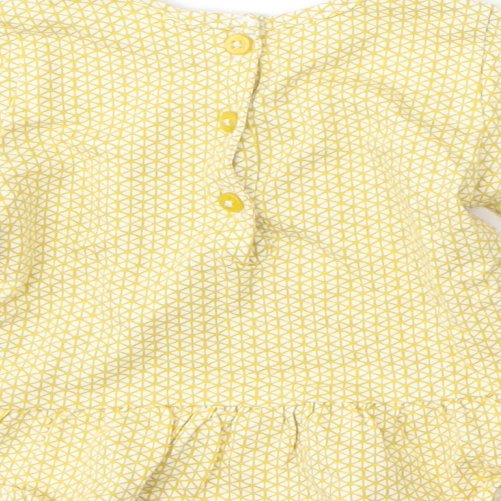 NEXT Girls Yellow Geometric Cotton Skater Dress Size 3-6 Months Round Neck