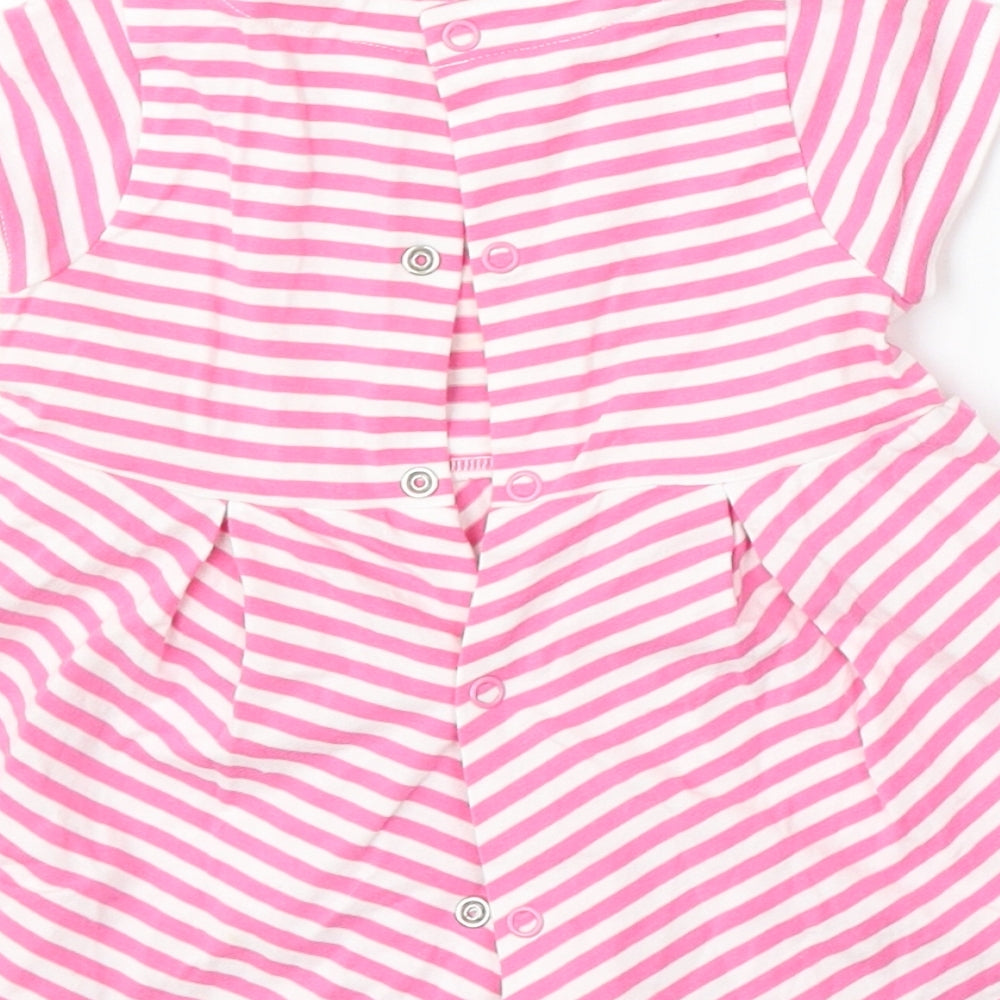 tuc tuc Girls Pink Striped Cotton Skater Dress Size 6-9 Months Round Neck