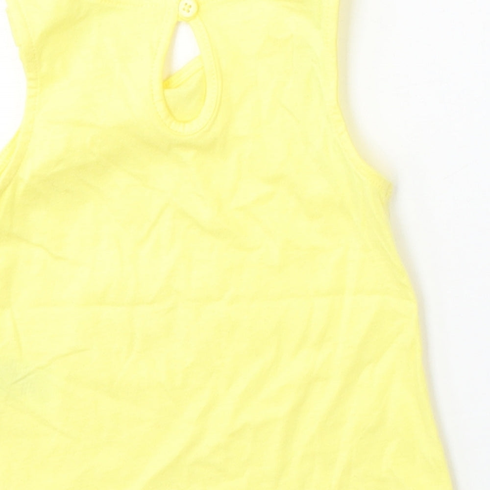Primark Girls Yellow Cotton Basic Tank Size 6-9 Months Round Neck