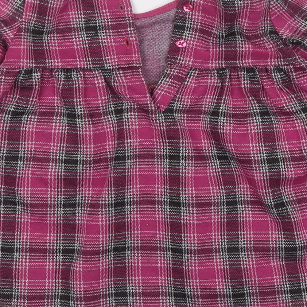 Dunnes Stores Girls Purple Plaid Polyester Fit & Flare Size 12-18 Months Round Neck