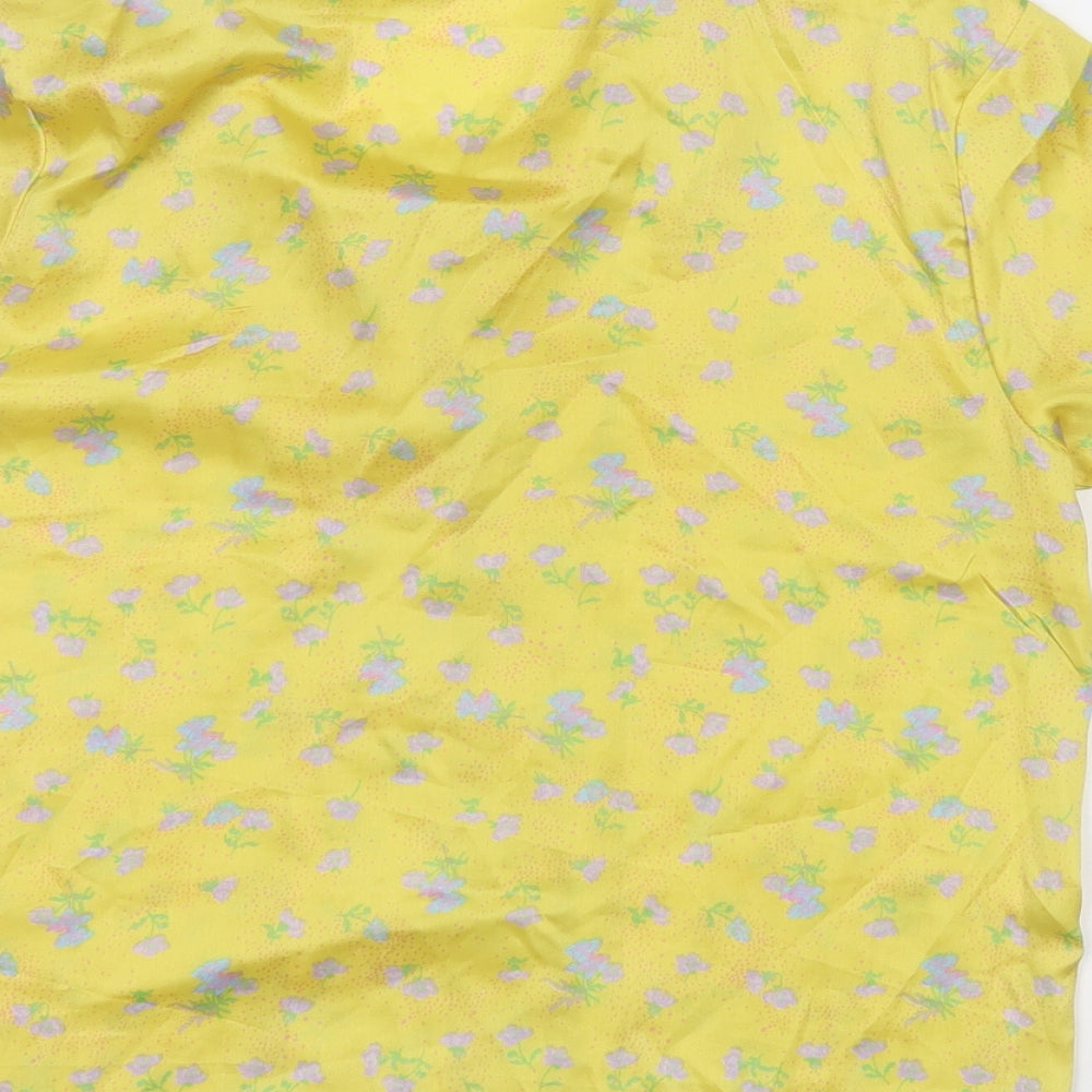 ASOS Womens Yellow Floral Polyester Basic Button-Up Size 8 Collared