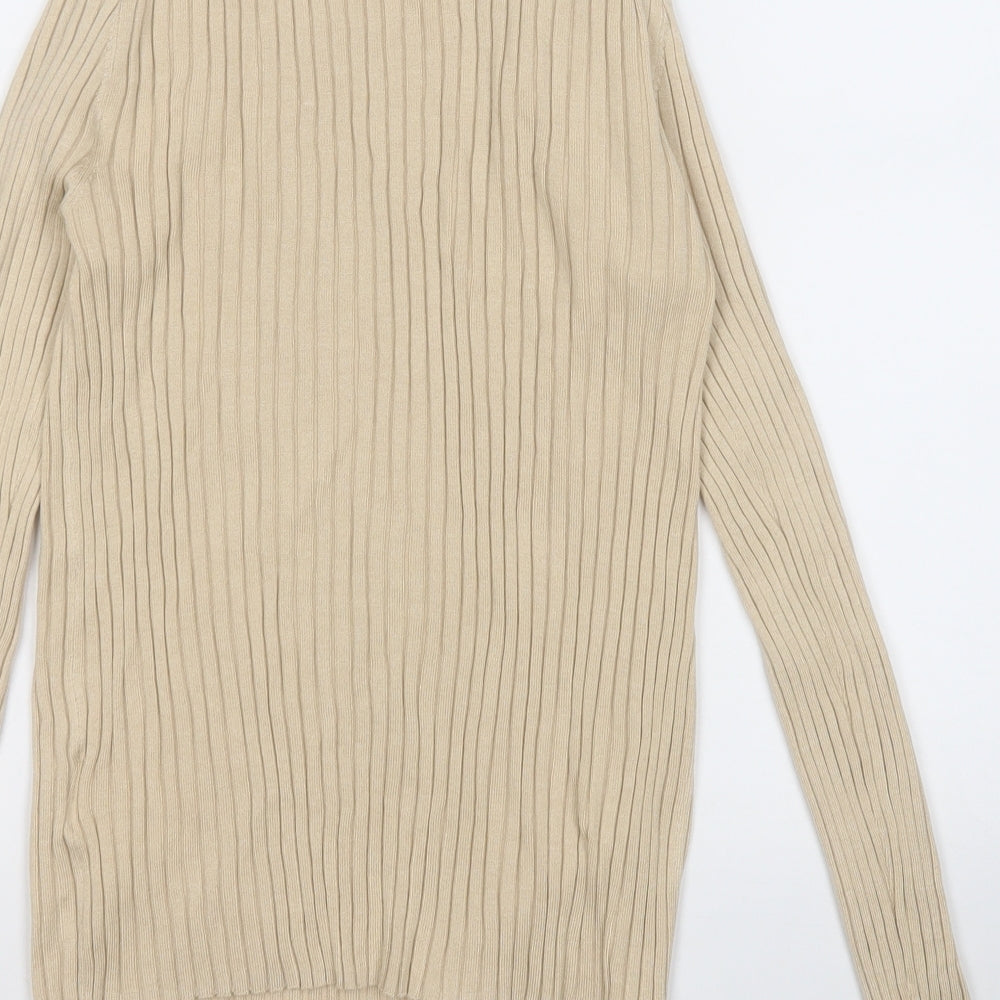 H&M Womens Beige Mock Neck Acrylic Pullover Jumper Size M