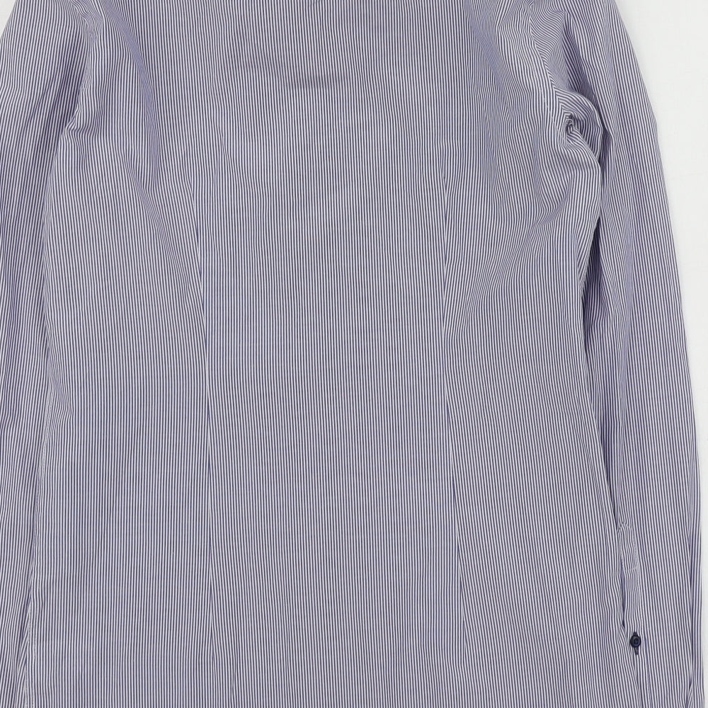 NEXT Mens Blue Striped Polyester Button-Up Size 15 Collared