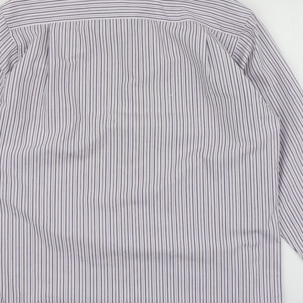 Taylor & Wright Mens Purple Striped Polyester Button-Up Size 15 Collared