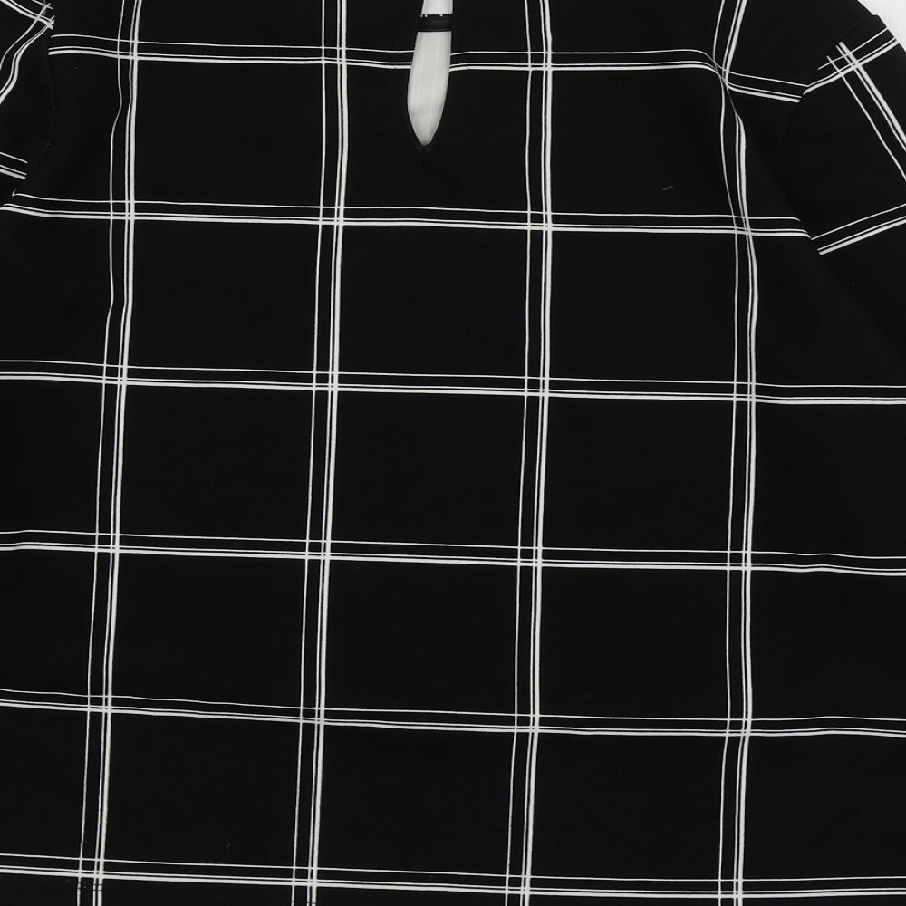 H&M Womens Black Check Polyester Basic Blouse Size M Round Neck