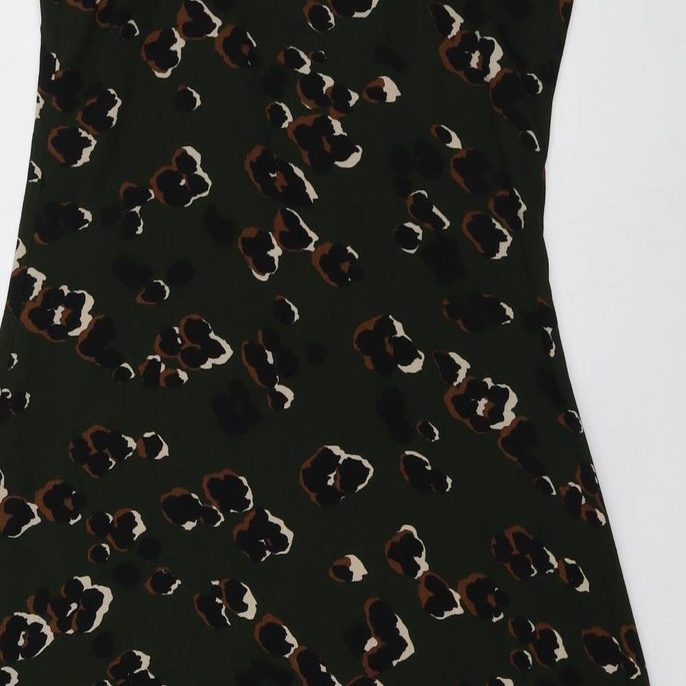 Diffuse Womens Green Animal Print Polyester Trapeze & Swing Size 10 V-Neck