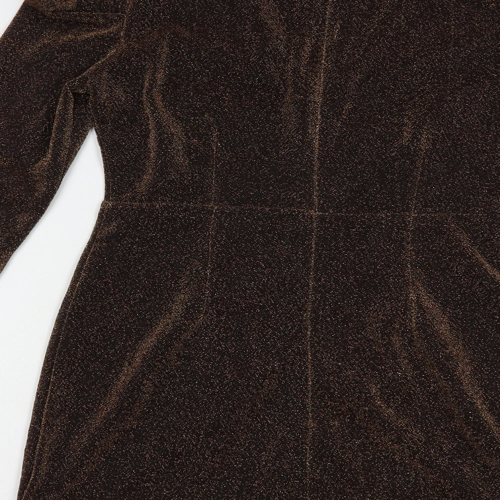 Nasty Gal Womens Brown Polyester Mini Size 8 V-Neck Zip