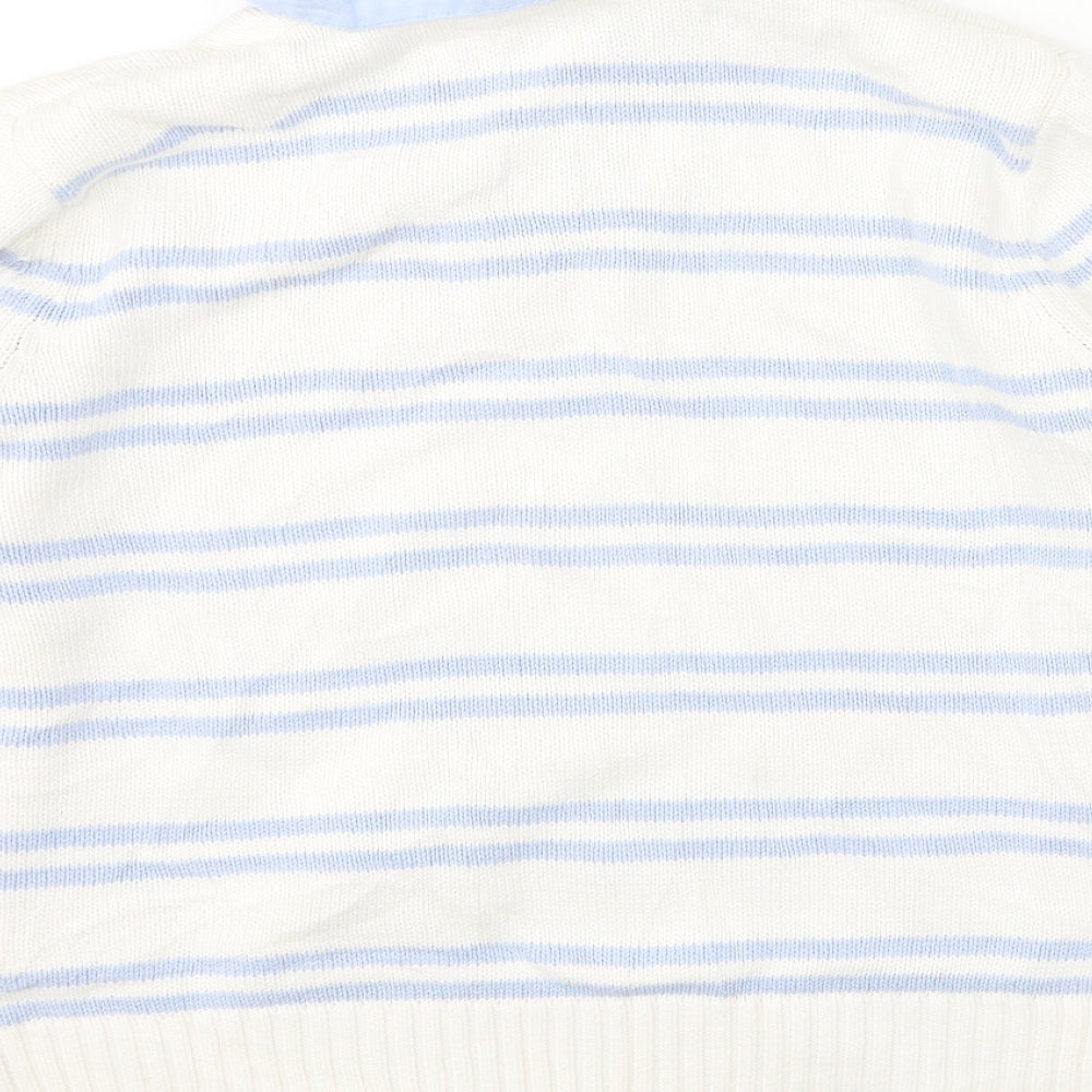 Marks & Spencer Womens Multicoloured Collared Striped Cotton Pullover Jumper Size 14