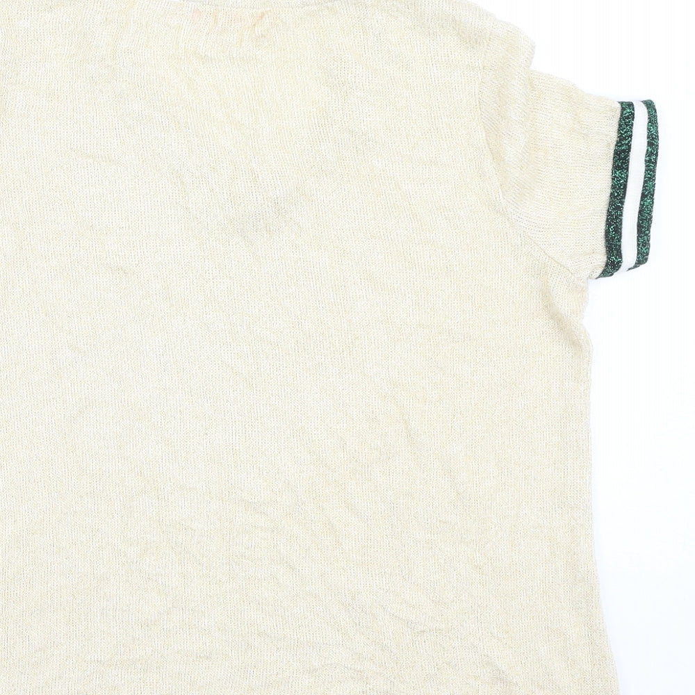 vilagalo Womens Gold Viscose Basic T-Shirt Size XS V-Neck
