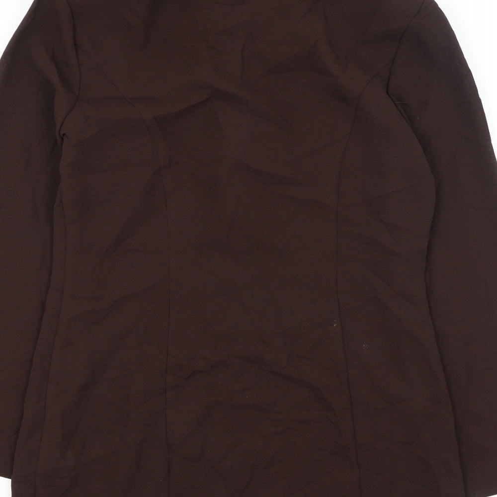 Roman Womens Brown Polyester Basic Blouse Size 10 V-Neck