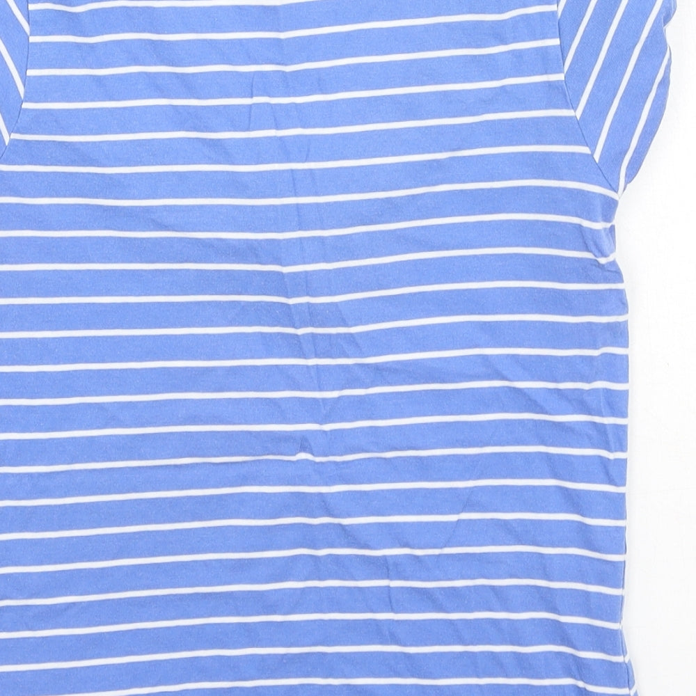 BHS Womens Blue Striped Cotton Basic T-Shirt Size 8 Round Neck