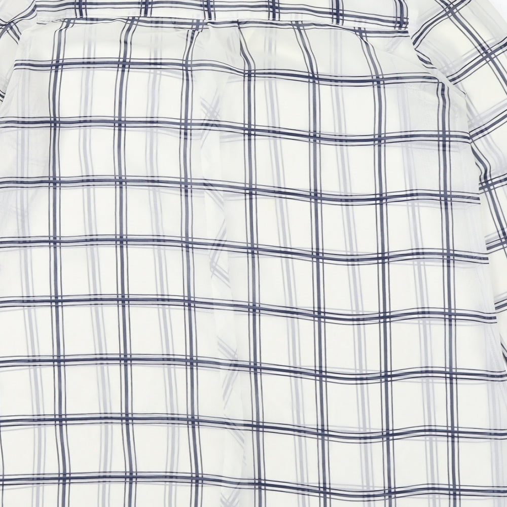 Dunnes Stores Womens White Plaid Polyester Basic Button-Up Size 12 Collared