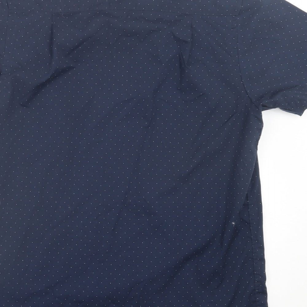 Primark Mens Blue Polka Dot Polyester Button-Up Size S Collared Button