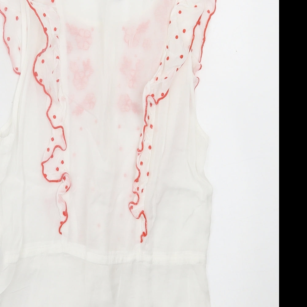 H&M Womens White Geometric Polyester Basic T-Shirt Size 10 Crew Neck