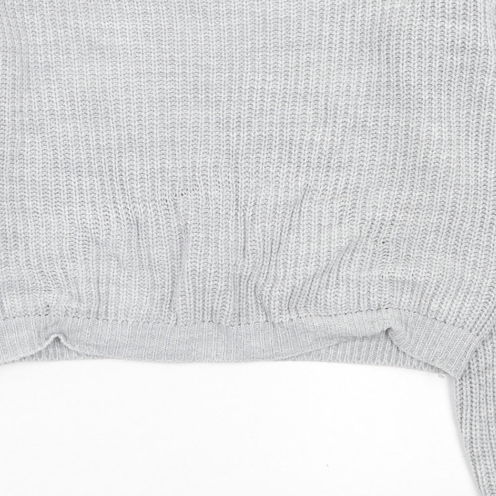PRETTYLITTLETHING Womens Grey Boat Neck Acrylic Pullover Jumper Size M