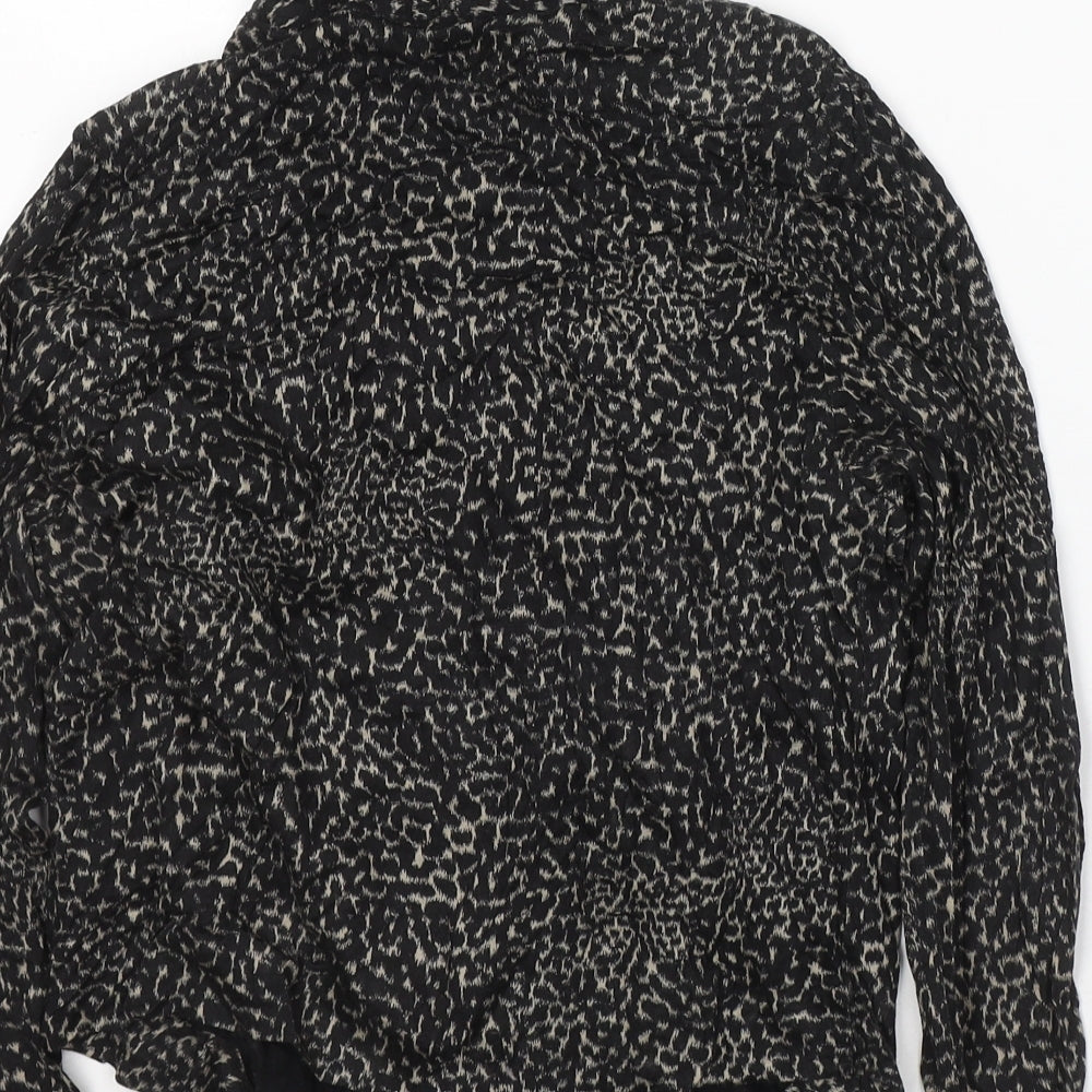 Marks & Spencer Womens Black Animal Print Viscose Basic Blouse Size 8 V-Neck