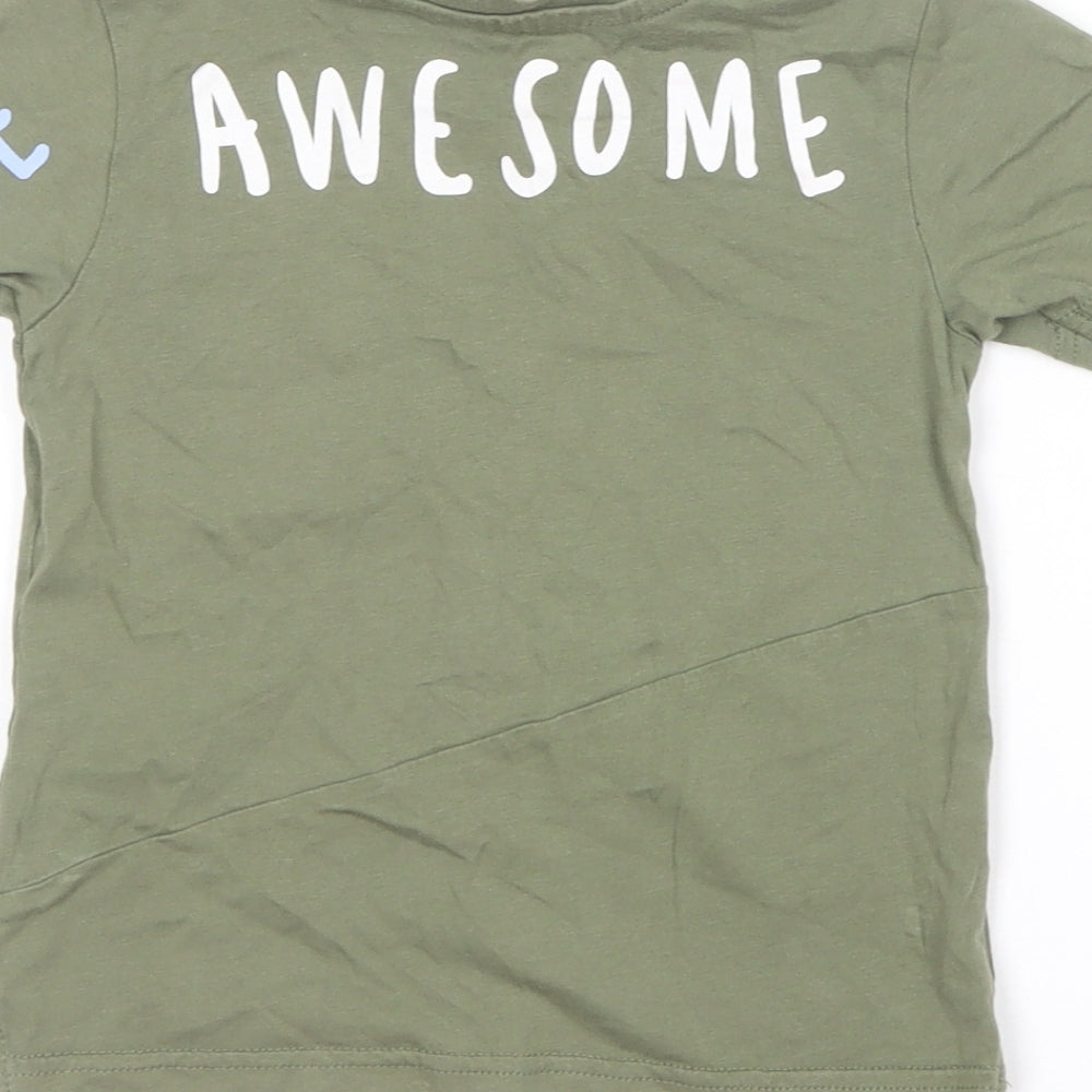 George Baby Green Cotton Basic T-Shirt Size 12-18 Months Round Neck - Be Awesome