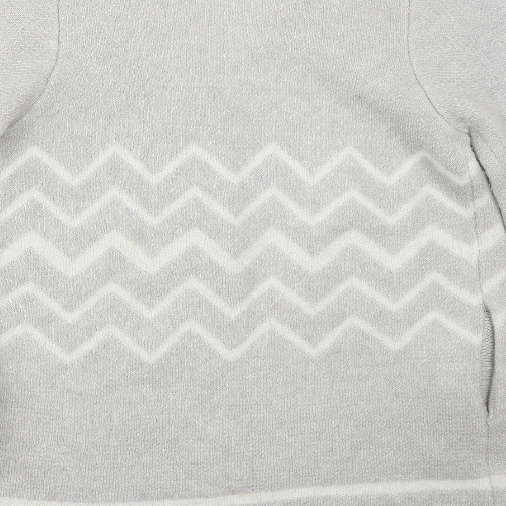 Dorothy Perkins Womens Grey V-Neck Geometric Acrylic Cardigan Jumper Size S - Zig Zag