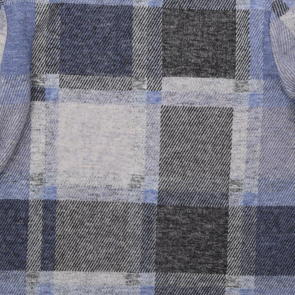 Marks & Spencer Womens Blue Crew Neck Check Polyester Pullover Jumper Size 10
