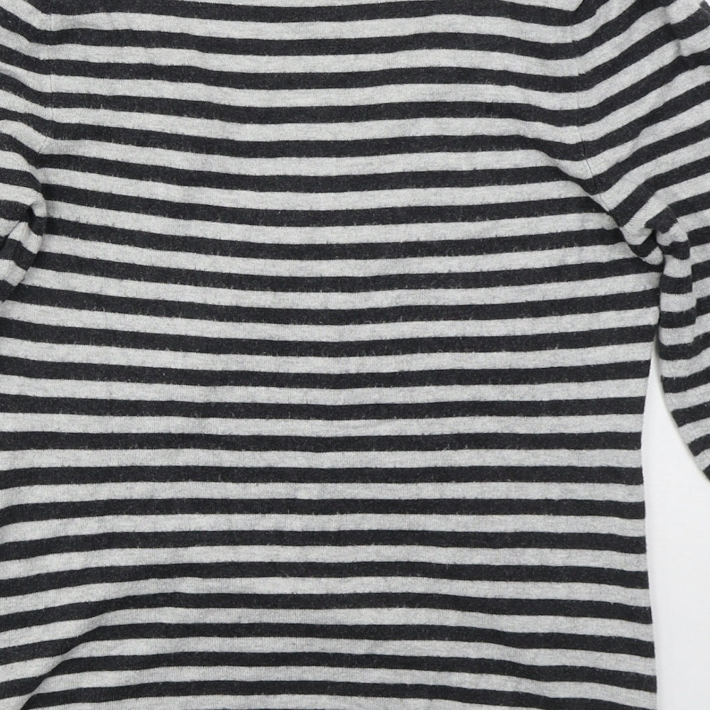 New Look Womens Grey Scoop Neck Striped Viscose Pullover Jumper Size 10