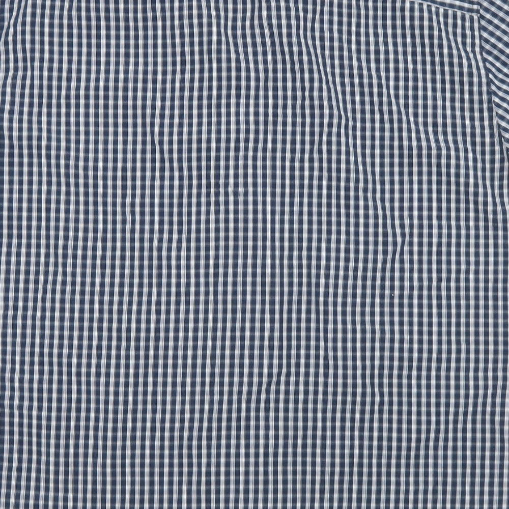 Peacocks Mens Blue Check Polyester Button-Up Size L Collared Button