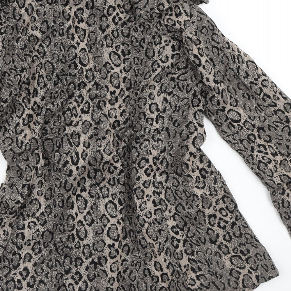 Next Womens Brown V-Neck Animal Print Acrylic Cardigan Jumper Size 8