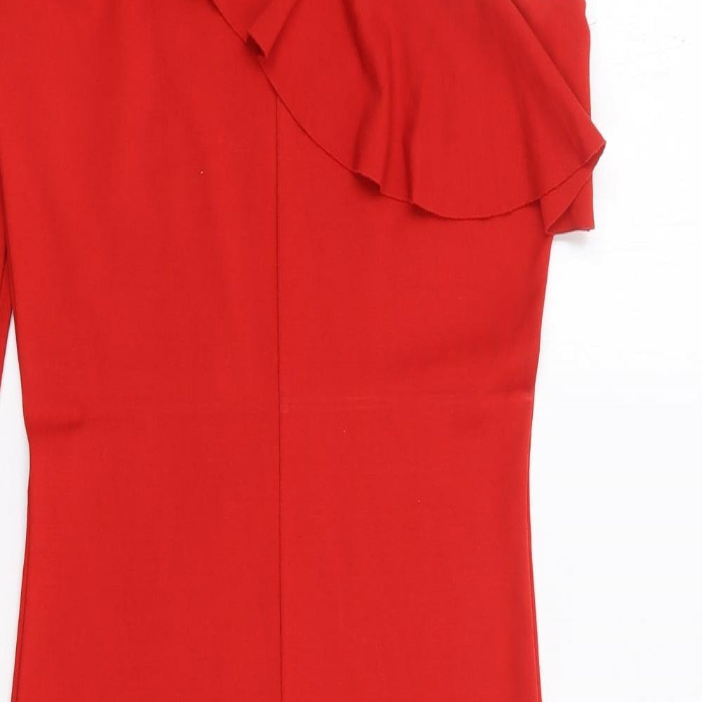 H&M Womens Red Viscose Bodycon Size 10 One Shoulder Pullover