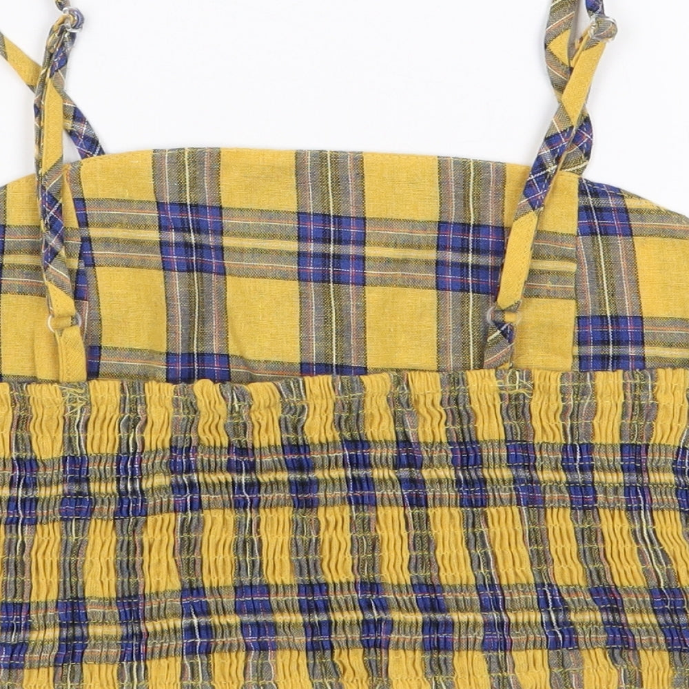Zaful Womens Yellow Plaid Cotton Camisole Tank Size 10 Square Neck