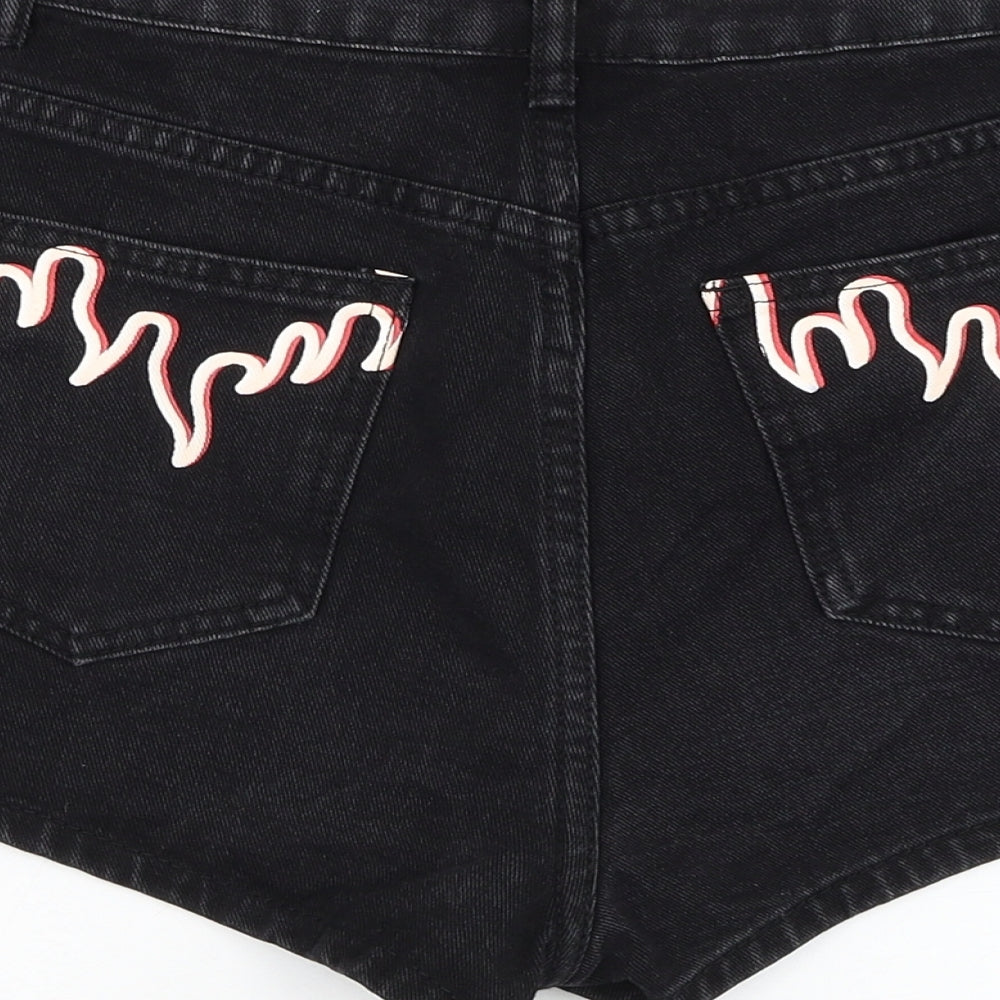 SheIn Womens Black Cotton Hot Pants Shorts Size XS Regular Zip - Flame