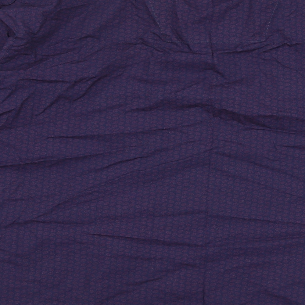 Dunnes Stores Mens Purple Geometric Cotton Button-Up Size L Collared Button