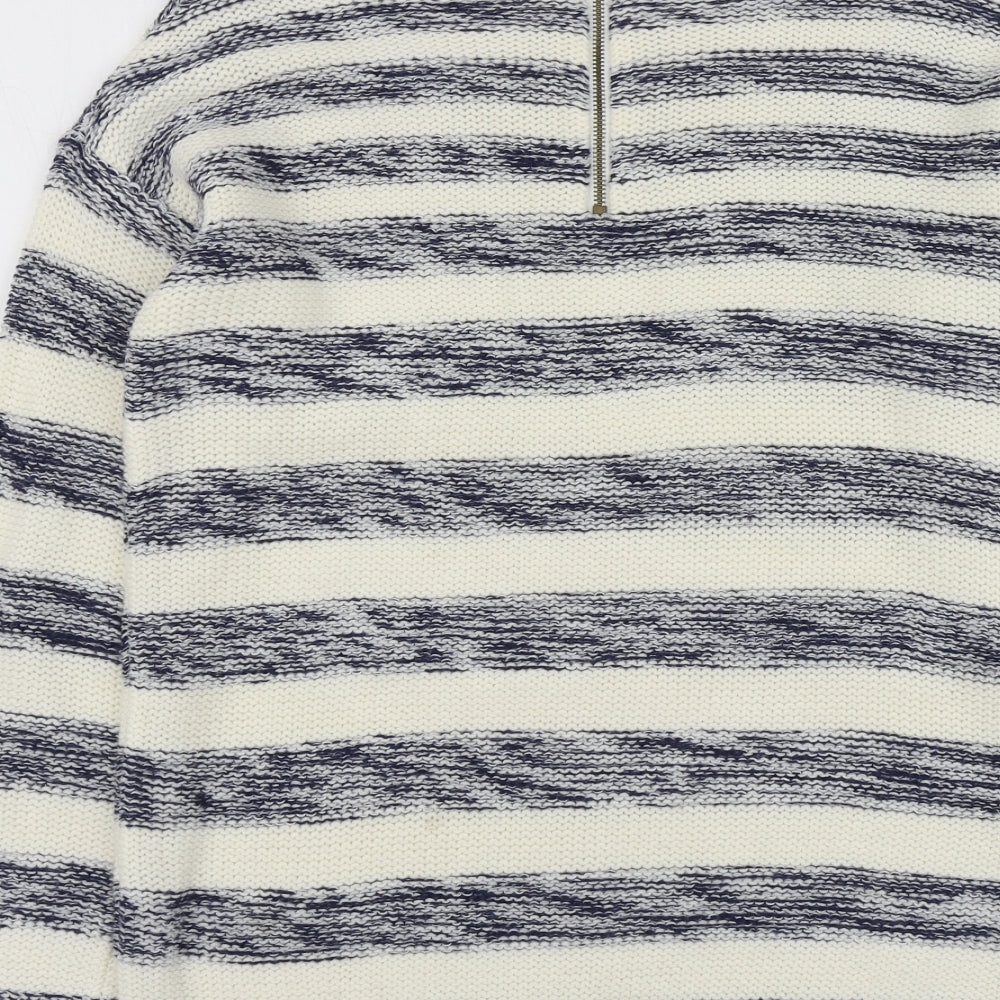 M&Co Womens Blue Round Neck Striped Acrylic Pullover Jumper Size 12