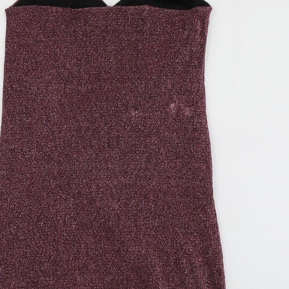 Sparkle & Fade Womens Purple Viscose Basic Blouse Size M V-Neck