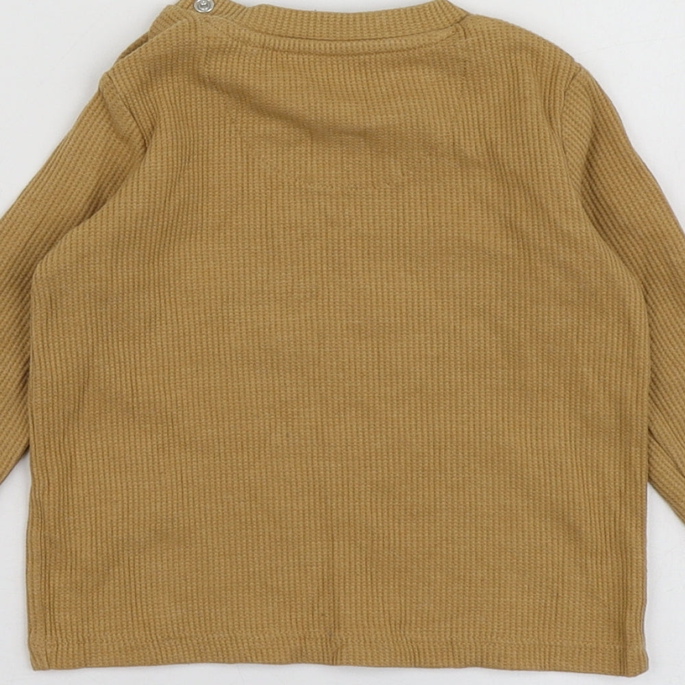 Fred&Flo Boys Brown Cotton Basic T-Shirt Size 12-18 Months Round Neck