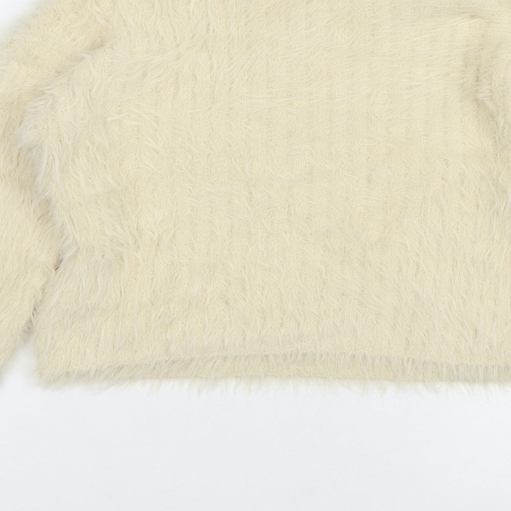 Pull&Bear Womens Beige Crew Neck Nylon Pullover Jumper Size XS - Cropped