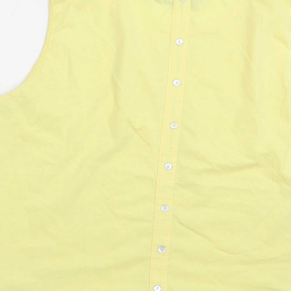 New Look Womens Yellow Floral Cotton Basic Blouse Size 14 Boat Neck - Lace Front