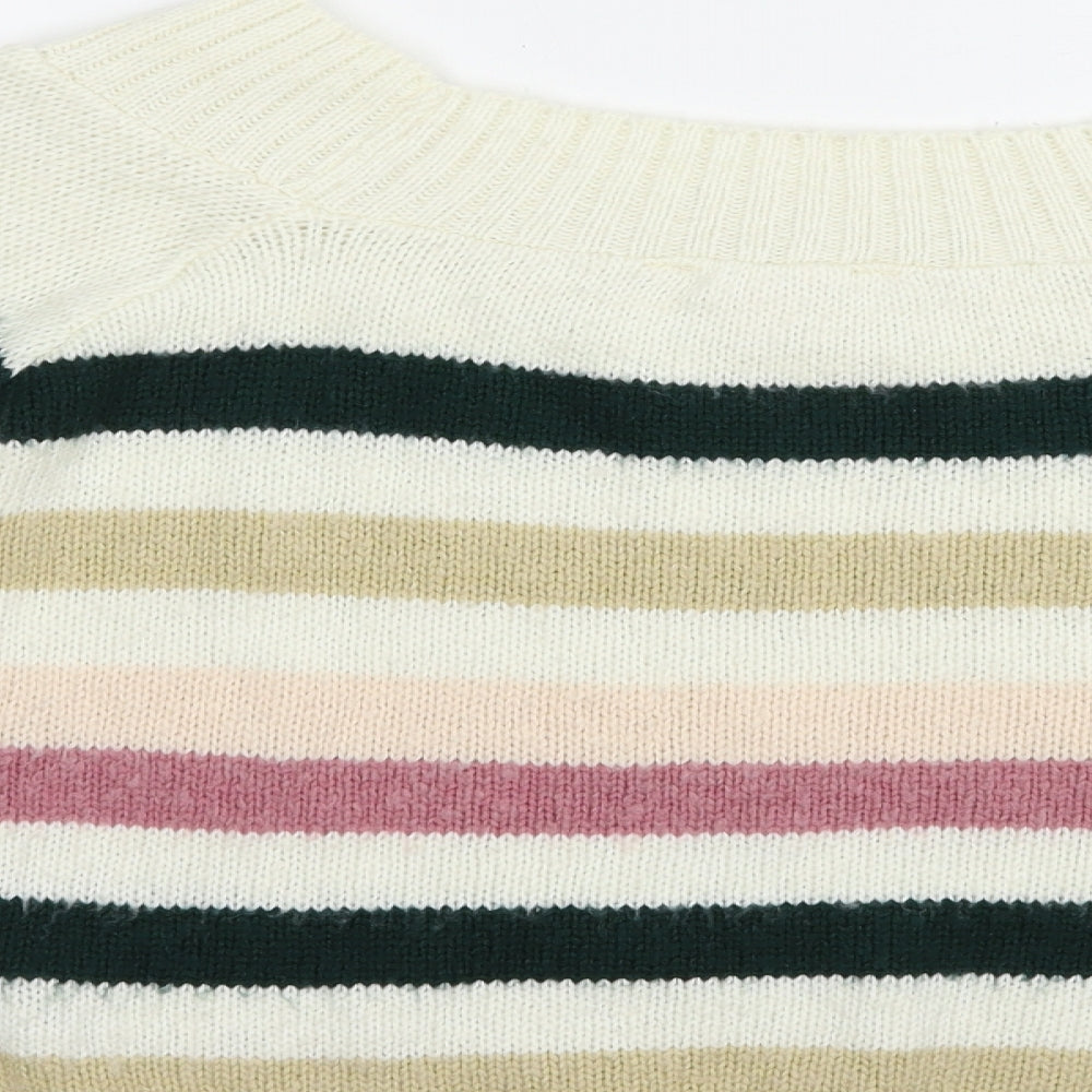 Miss Selfridge Womens Ivory Boat Neck Striped Acrylic Pullover Jumper Size 6