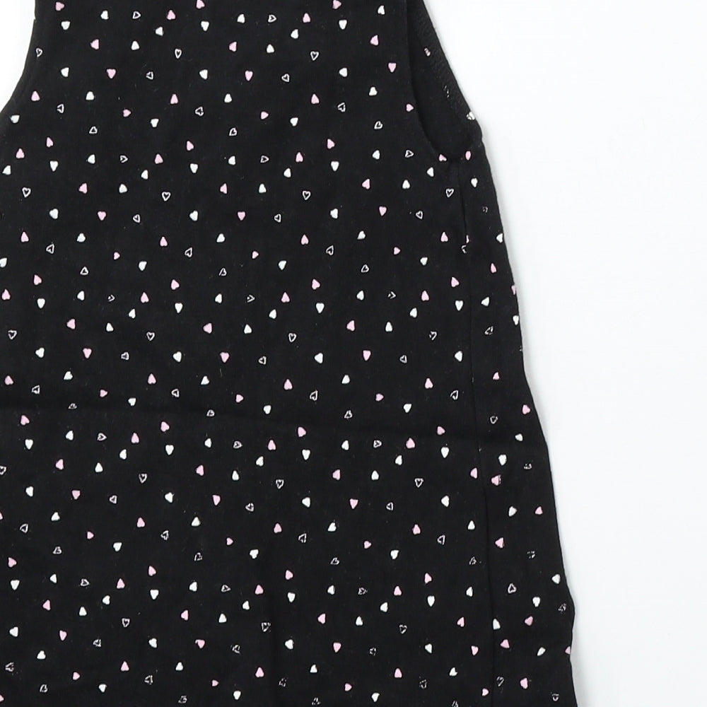 George Girls Black Geometric Cotton Pinafore/Dungaree Dress Size 12-18 Months Round Neck