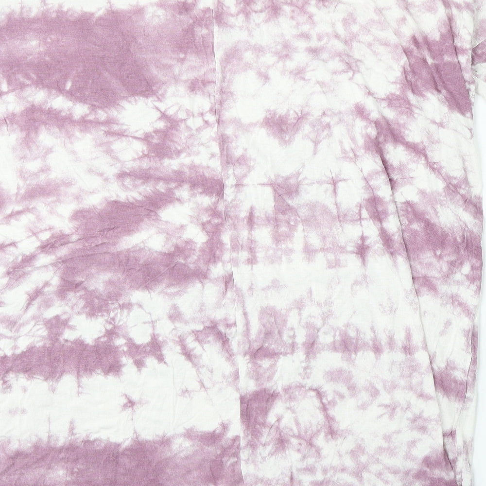 New Look Womens Purple Geometric Viscose Basic T-Shirt Size 10 Round Neck