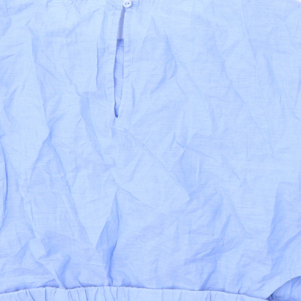 H&M Girls Blue Cotton Basic Blouse Size 11-12 Years Round Neck