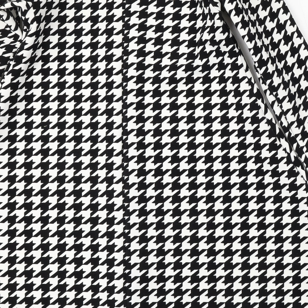 MissLook Womens Multicoloured Houndstooth Polyester Skater Dress Size S Round Neck