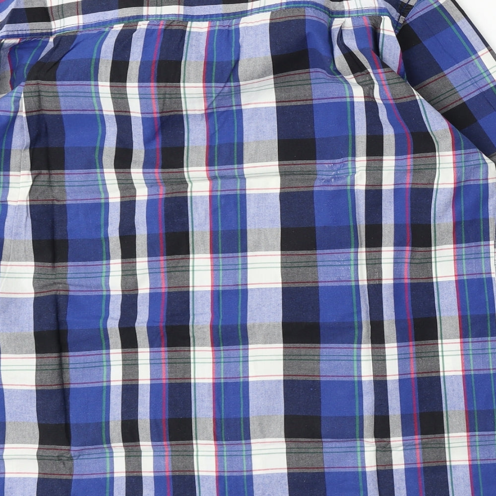 cargoquay Mens Blue Plaid Cotton Button-Up Size L Collared Button
